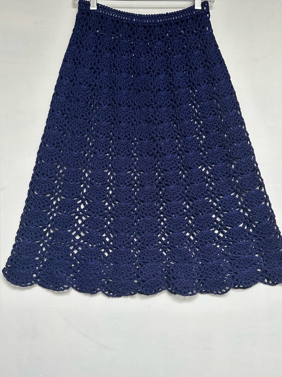 Dresses & Skirts - VINTAGE 70s Skirt HandmadeBlue Crochet Knit A-line HIPPIE FAIRY WHIMSIGOTH S/M